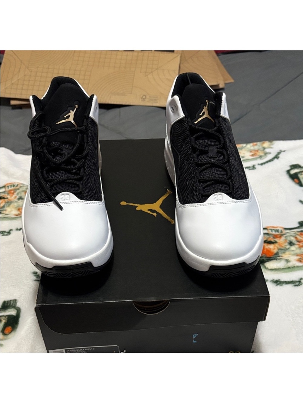 Jordan max arua Men’s Air Jordan Low-Top Sneakers — Black, White & Gold